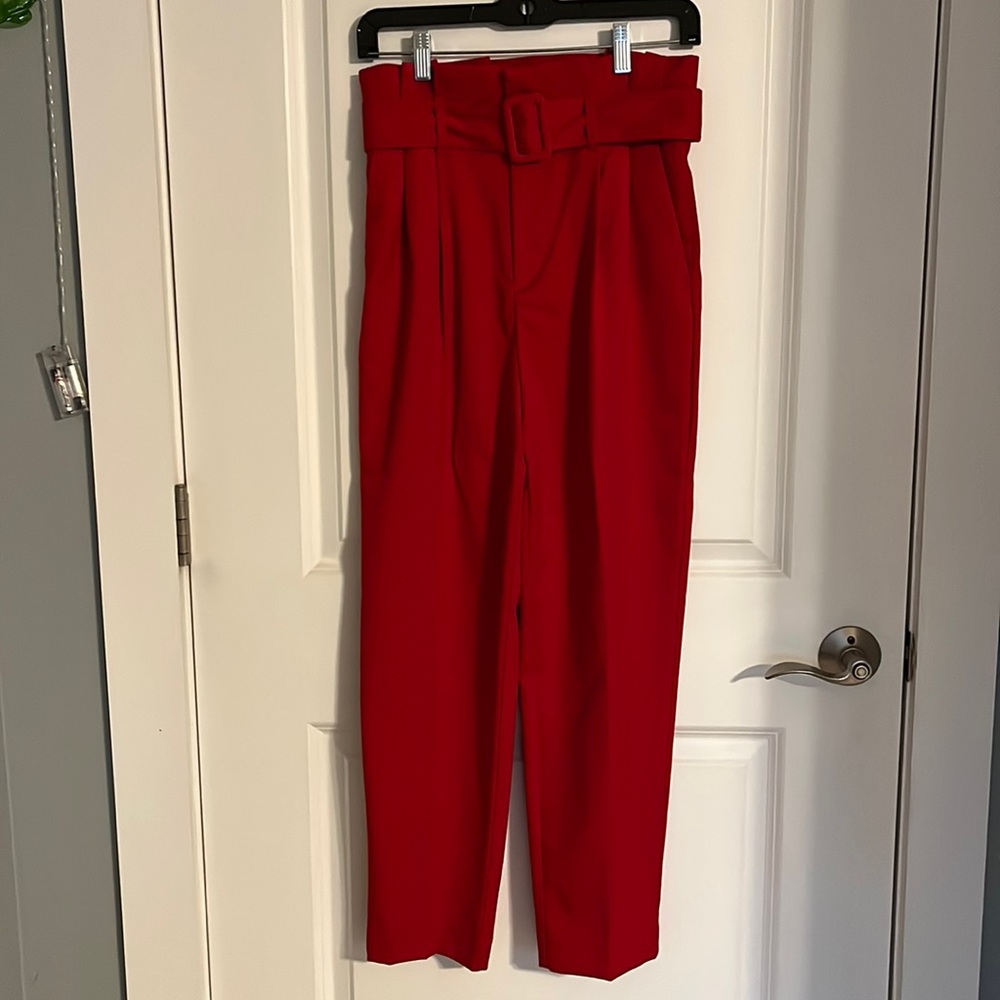 Red pants - high waisted trousers